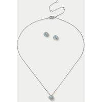 Platinum Plated March Birthstone Earring and Necklace Set