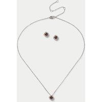 Platinum Plated January Birthstone Earring and Necklace Set