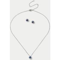 Platinum Plated December Birthstone Earring and Necklace Set