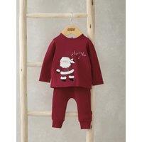 Mamas & Papas Cotton Rich Father Christmas Pyjamas (0-3 Yrs) Red