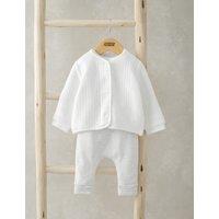 Mamas & Papas 3pc Cotton Rich Striped Outfit (0-6 Mths) White
