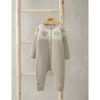 Mamas & Papas Pure Cotton Teddy Bear Fair Isle Knitted Romper (0-12 Mths) Beige