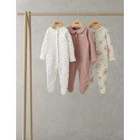 3pk Pure Cotton Floral Sleepsuits (0-24 Mths)