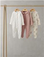 Mamas & Papas 3 Pack Pure Cotton Floral Sleepsuits (0-24 Mths) Pink