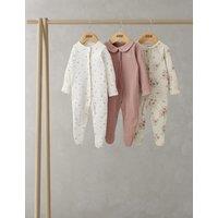Mamas & Papas 3 Pack Pure Cotton Floral Sleepsuits (0-24 Mths) Pink