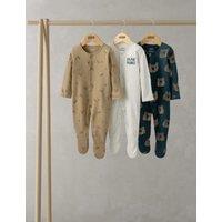 3pk Pure Cotton Bear Sleepsuits (0-24 Mths)