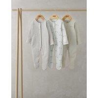 Mamas & Papas 3 Pack Pure Cotton Animal Sleepsuits (0-24 Mths) Brown