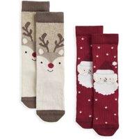 2pk Cotton Rich Santa & Reindeer Baby Socks (0-3 Yrs)