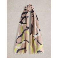 Cotton Blend Ribbon Print Scarf