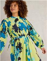 Printed High Neck Midi Waisted Dress