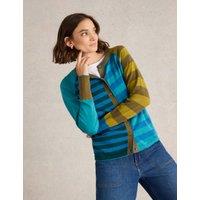 Pure Cotton Striped Crew Neck Cardigan