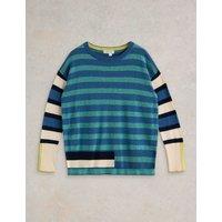 Cotton Blend Striped Crew Neck Jumper