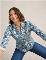 White Stuff Pure Cotton Jersey Printed Collared Shirt Navy Mix