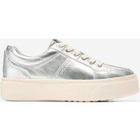 Leather Lace Up Metallic Platform Trainers