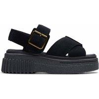 Clarks Leather Crossover Ankle Strap Flatform Sandals Black