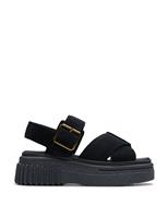 Clarks Leather Crossover Ankle Strap Flatform Sandals Black