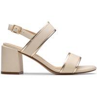 Leather Metallic Ankle Strap Block Heel Sandals