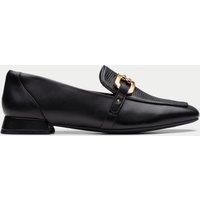 Leather Chain Detail Square Toe Loafers