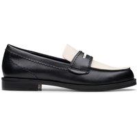 Clarks Leather Block Heel Loafers Black Mix