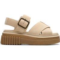 Clarks Leather Crossover Ankle Strap Flatform Sandals Cream