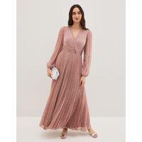 Plisse V-Neck Maxi Skater Dress