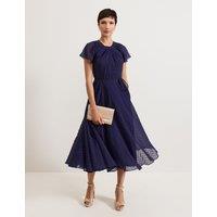 Checked Twist Neck Angel Sleeve Midaxi Skater Dress