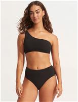 Sea Dive Textured High Waisted Bikini Bottoms