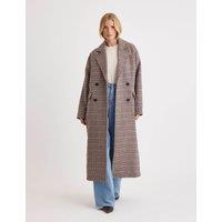 Wool Blend Checked Longline Tailored Coat