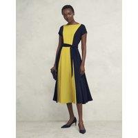 Colour Block Slash Neck Midi Waisted Dress