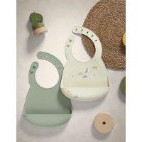 2pk Plain & Dinosaur Dribble Bibs