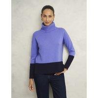 Merino Wool Rich Colour Block Roll Neck Jumper