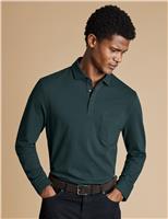 Charles Tyrwhitt Cotton Rich Pique Long Sleeve Polo Shirt Dark Green