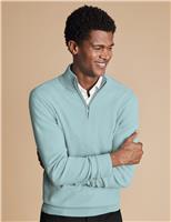 Charles Tyrwhitt Pure Cashmere Half Zip Jumper Green
