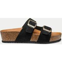 Suede Buckle Flatform Sliders