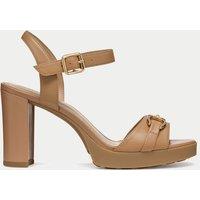Leather Horse-Bit Ankle Strap Block Heel Sandals