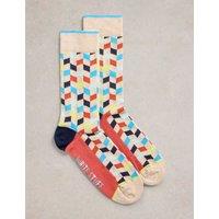 Cotton Rich Geometric Ankle High Socks
