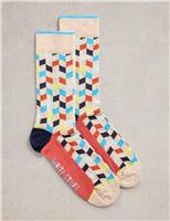Cotton Rich Geometric Ankle High Socks