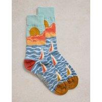 Sailing Scene Cotton Rich Socks