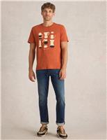 White Stuff Pure Cotton Coffee Graphic T-Shirt Orange Mix