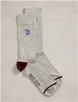 Cotton Rich Embroidered Ribbed Ankle High Socks