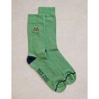 Cotton Rich Embroidered Ribbed Ankle High Socks
