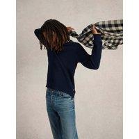 White Stuff Pure Cotton Textured Crew Neck Jumper Navy