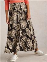White Stuff Jersey Printed Midaxi A-Line Skirt Black Mix