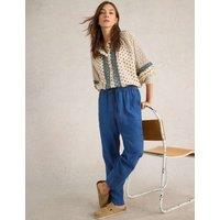 White Stuff Linen Rich Relaxed Ankle Grazer Trousers Blue