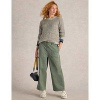 Cotton Blend Wide Leg Cropped Trousers