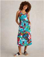 Pure Cotton Printed V-Neck Midi Beach Dress