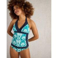 White Stuff Printed Reversible Halterneck Tankini Top Blue Mix