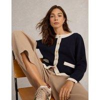 White Stuff Pure Cotton Textured Cardigan Navy Mix