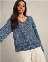 White Stuff Cotton Rich Textured V-Neck Jumper Green