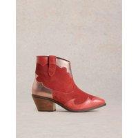 Leather Patchwork Block Heel Ankle Boots